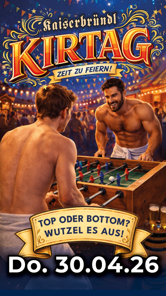 Zwei Saunagäste Spielen Tischfußball Auf Einem Kirtag Bei Nacht Mit Lichtern Und Publikum (Serviervorschlag)