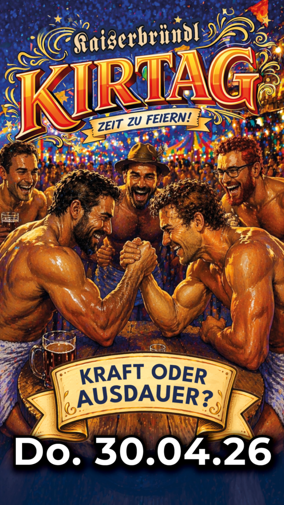 Zwei Saunagäste Liefern Sich Ein Armdrücken Duell An Einem Belebten Kirtag Mit Lichtern Und Publikum