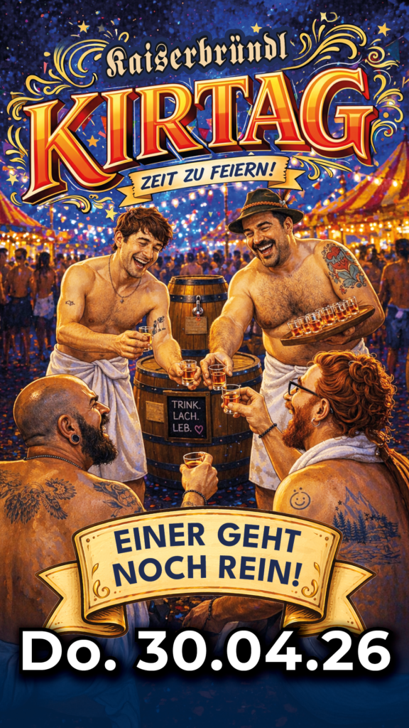 Mehrere Männer Stoßen Mit Schnapsgläsern Auf Einem Belebten Kirtag Vor Festzelten Und Lichterketten An