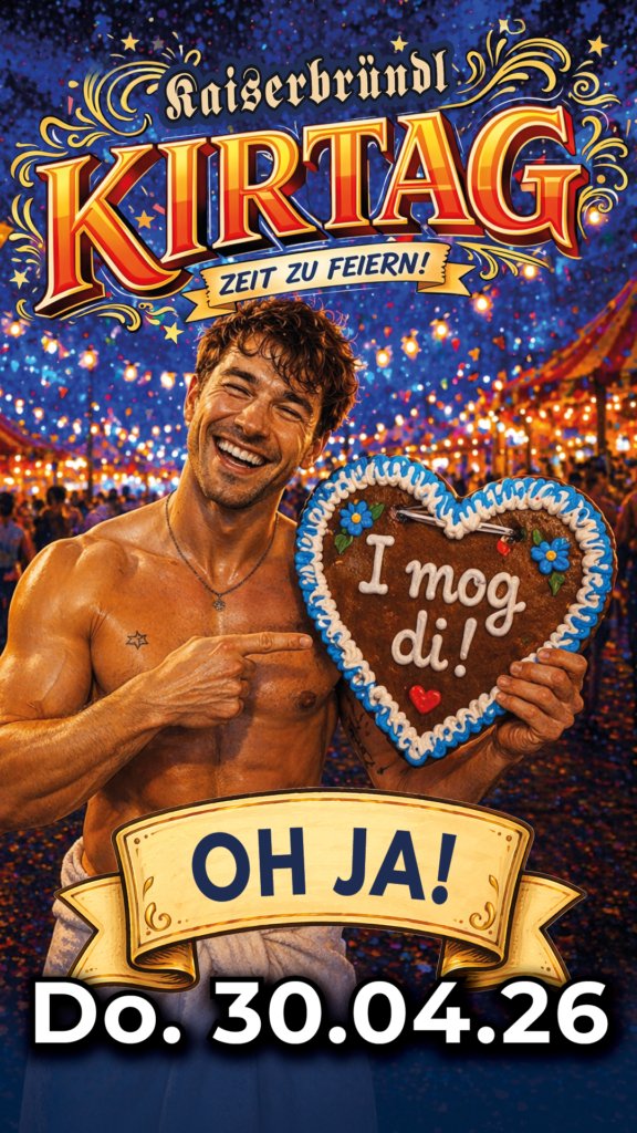 Mann Hält Ein Lebkuchenherz Mit Der Aufschrift I Mog Di Vor Einer Leuchtenden Kirtag Kulisse